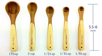  Kitchen Bamboo Wood Measuring Spoons For Measuring Dry And Liquid Ingredients, Pack Of 5