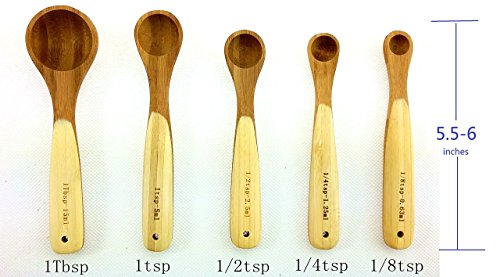 Kitchen Bamboo Wood Measuring Spoons For Measuring Dry And Liquid Ingredients, Pack Of 5