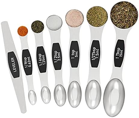  Magnetic Measuring Spoons Set - Wildone Stainless Steel Double Sided Measuring Spoons Set Of 7, For Dry And Liquid Ingredients, Including 6 Heavy Duty Nesting Spoons, 1 Leveler, Fits In Spice Jar