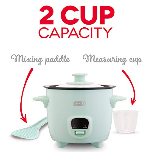 Dash Mini Rice Cooker Steamer With Removable Nonstick Pot, Keep Warm Function & Recipe Guide, 2 Cups, For Soups, Stews, Grains & Oatmeal - Aqua