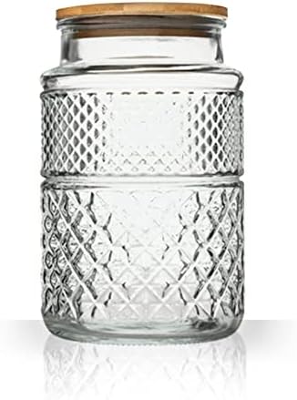  Large Glass Storage Jar, 60 FL OZ Glass Food Storage Containers With Bamboo Lid, Kitchen Containers Cereal Canisters Decorative Jar For Candy Snack Cookies Coffee Tea Nuts Airtight Glass Jars (Round)