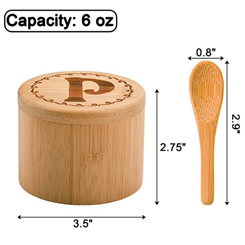  2 Pack Bamboo Salt And Pepper Holder Box With 2 Spoons, Spice Jars Containers, Seasoning Storage Box With Swivel Lid And Magnet Lock - 6 Oz Capacity