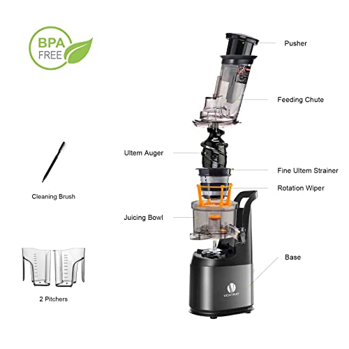  Slow Press Masticating Juicer,Easy To Clean,BPA Free,Vegetable,Fruits Juice,Compact,Black