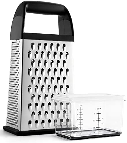  Professional Box Grater With Storage Container, Stainless Steel & Soft Grip Handle, 4 Sides, Handheld Kitchen Food Shredder Best For Parmesan Cheese, Vegetables, Ginger, 10" Mint