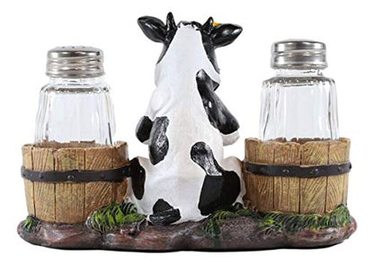  Lovely Sunflower Cow With Old Country Farm Milk Barrels Decorative Glass Salt Pepper Shakers Holder Resin Figurine 7" Wide