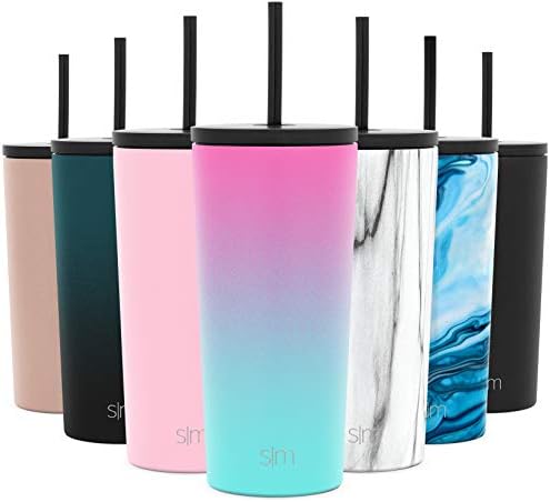  Classic Insulated Tumbler With Straw And Flip Lid - Stainless Steel Water Bottle Iced Coffee Travel Mug Cup 28oz (830ml) Ombre: Havana