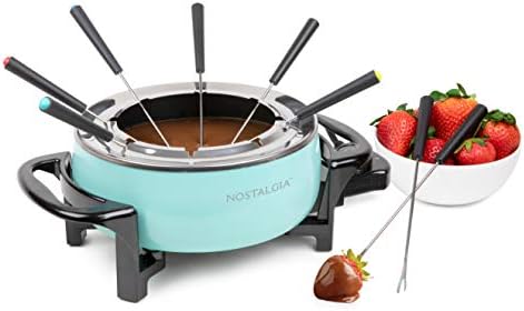  Nostalgia 6-Cup Stainless Steel Electric Fondue Pot Set With Temperature Control, 6 Color-Coded Forks, And Removable Pot - Fondue Pot For Chocolate, Candy Melts, Caramel, Cheese, Sauces, And More