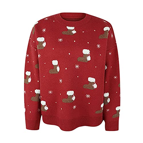  Womens Causal Loose Crewneck Cute Crew Neck Christmas Print Long Sleeve Loose Tops Sweatshirts Pullover Top Streetwear