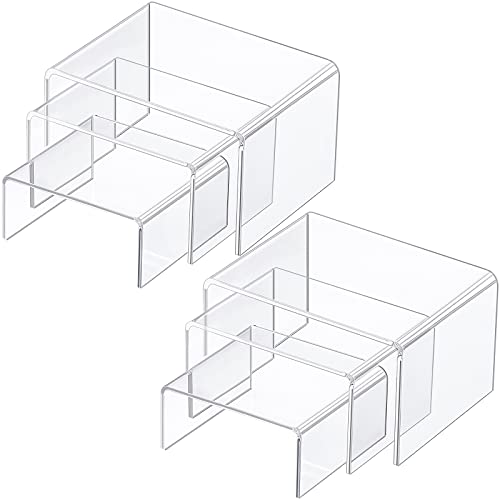  2 Sets Clear Acrylic Display Risers, Jewelry Display Riser Shelf Showcase Fixtures (Medium Set, Clear)
