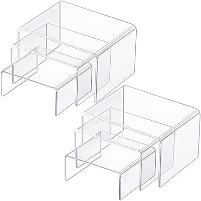  2 Sets Clear Acrylic Display Risers, Jewelry Display Riser Shelf Showcase Fixtures (Medium Set, Clear)