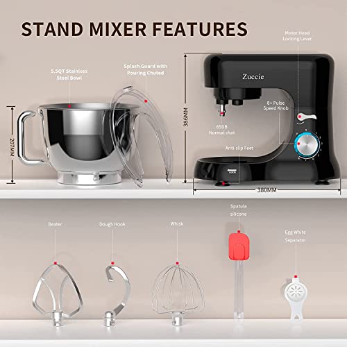  Stand Mixer, Zuccie 4.5L Mixers Kitchen Electric Stand Mixer, 380W Motor Power Food Mixer, 8+P-Speed Dough Mixer With Dough Hook, Wire Whip & Beater, Black