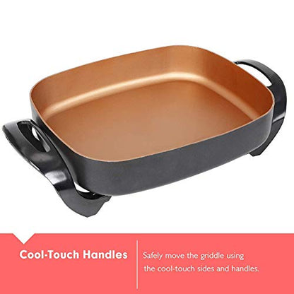  Aynel Professional Non-stick Copper Electric Skillet Jumbo, Deep Dish With Tempered Glass Vented Lid, Upgrade Thermostat, 16”x 12”x 3.15”- 8 Quart, Copper (Copper)