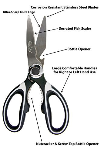 Kitchen Shears, Chef Scissors, Poultry Shears, Meat Shears, Kitchen Scissors With Premium Stainless Steel Blades & Sure-Grip Ergonomic Handles (White-Single)
