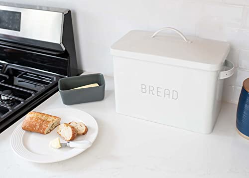  At & Jules Extra Large White 15 X 10 Metal Farmhouse Bread Box - Holds Two Full Loaves