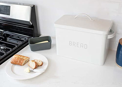  At & Jules Extra Large White 15 X 10 Metal Farmhouse Bread Box - Holds Two Full Loaves
