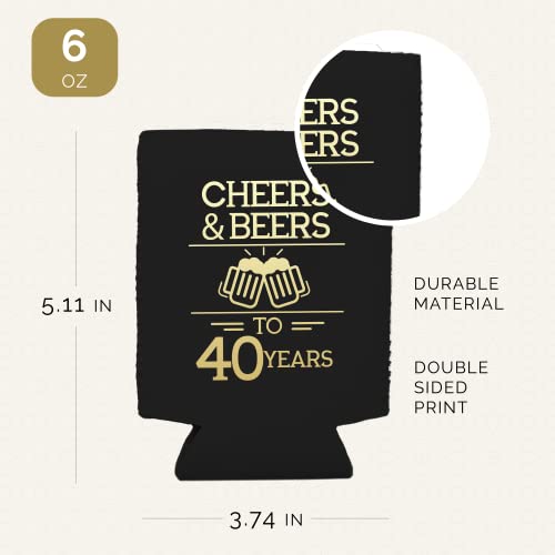  Cheers & Beers To 40 Years Can Coolers, 40th Birthday Party Coolies, Set Of 12, Black And Gold Thirtieth Birthday Cup Coolers, Perfect For Birthday Parties, Birthday Decorations (Regular)