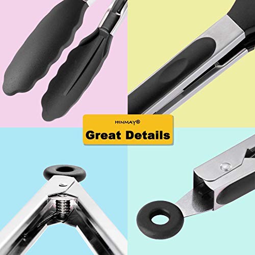  9-Inch Stainless Steel Cooking Tongs With Silicone Tips, Set Of 3 (Black)