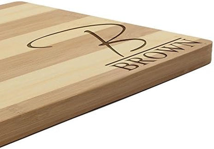  Custom Laser Engraved Bamboo Cutting Board - Letter Script Monogram Thin - 1 Piece - 11" X 11" X 0.75" (Grooved) - Customized Personalized Kitchen Gift For Couples, Weddings, Closing
