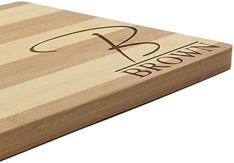  Custom Laser Engraved Bamboo Cutting Board - Letter Script Monogram Thin - 1 Piece - 11" X 11" X 0.75" (Grooved) - Customized Personalized Kitchen Gift For Couples, Weddings, Closing