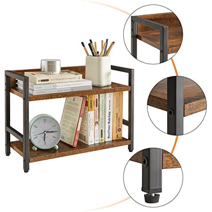  IBUYKE 2-Tier Spice Rack Industrial Counter Shelf Desktop Storage Organizer Standing Seasoning Rack For Countertop Kitchen Office Living Room Desktop Rustic Brown UTLJ002H