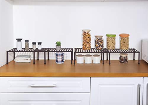  STORAGE MANIAC 2-Pack Expandable Kitchen Counter & Cabinet Shelf Organizer,Brown