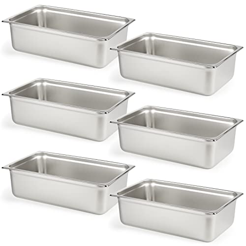  6 Pack Anti-Jam Hotel Pans, 1/3 Size 6 Inch Deep, NSF Commercial 18/8 Stainless Steel Chafing Steam Table Pan, Catering Storage Metal Food Pan