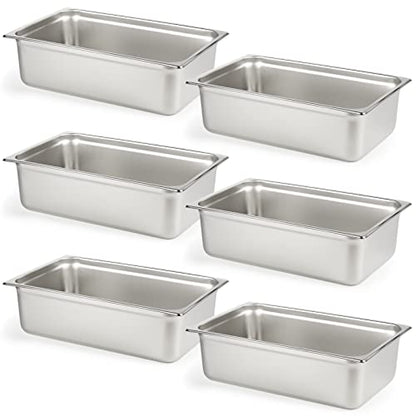  6 Pack Anti-Jam Hotel Pans, 1/3 Size 6 Inch Deep, NSF Commercial 18/8 Stainless Steel Chafing Steam Table Pan, Catering Storage Metal Food Pan