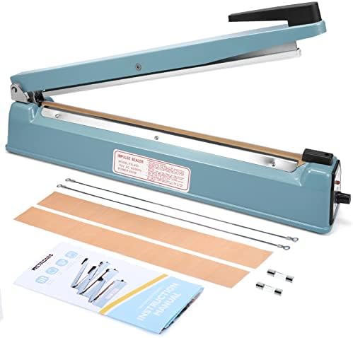  Impulse Sealer 16 Inch, Manual Heat Sealer Machine For Plastic Bags, Shrink Wrap Bag Sealers Heavy Duty Sealing Machine With Repair Kit (Blue)