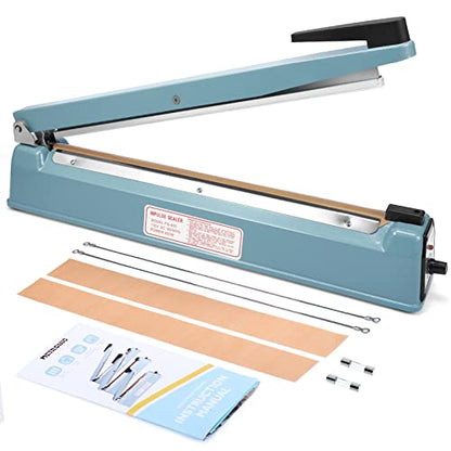  Impulse Sealer 16 Inch, Manual Heat Sealer Machine For Plastic Bags, Shrink Wrap Bag Sealers Heavy Duty Sealing Machine With Repair Kit (Blue)