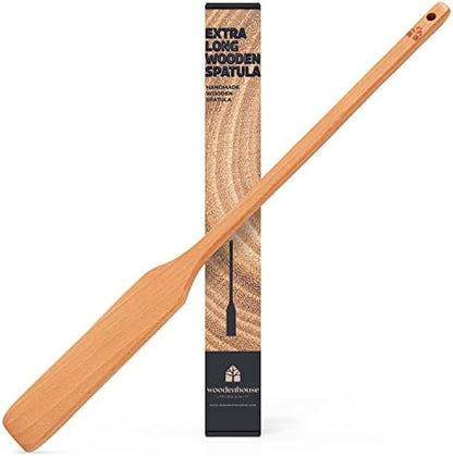  Xtra-Long 24" Wooden Paddle - Long-Handled Beech Wood Stirring Paddle - Cajun Cooking Mixing & Brewing Big Stock Pots - Heavy-Duty Flat Stir Paddles For Cooking - Hardwood Cookware By Woodenhouse