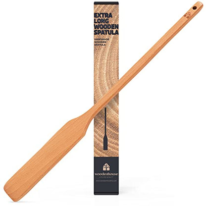  Xtra-Long 24" Wooden Paddle - Long-Handled Beech Wood Stirring Paddle - Cajun Cooking Mixing & Brewing Big Stock Pots - Heavy-Duty Flat Stir Paddles For Cooking - Hardwood Cookware By Woodenhouse