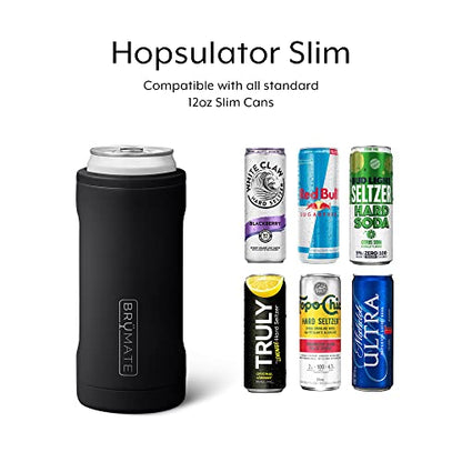  Hopsulator Slim Can Cooler Insulated For 12oz Slim Cans | Skinny Can Coozie Insulated Stainless Steel Drink Holder For Hard Seltzer, Beer, Soda, And Energy Drinks (Glitter Merlot)