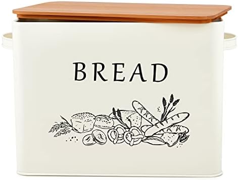  Bread Box For Kitchen Countertop, Metal Bread Storage Container Bin With Bamboo Lid For Cutting Bread, Extra Large & Farmhouse Style, 13” X 7.2” X9.8”, Black