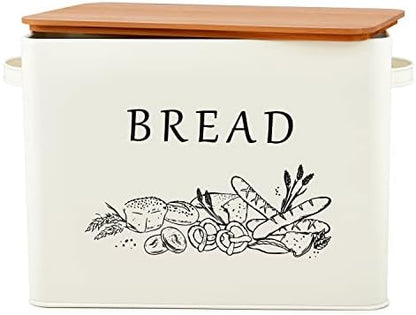  Bread Box For Kitchen Countertop, Metal Bread Storage Container Bin With Bamboo Lid For Cutting Bread, Extra Large & Farmhouse Style, 13” X 7.2” X9.8”, Black