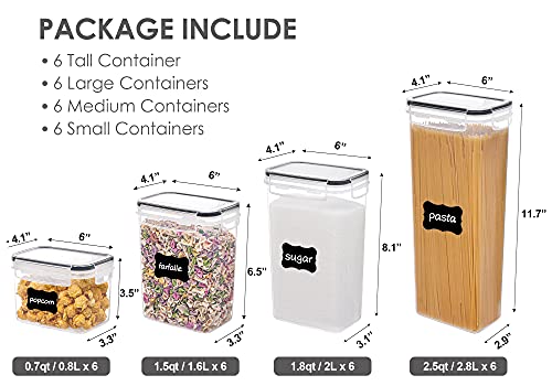 Airtight Food Storage Containers With Lids, 24 Pcs Plastic Kitchen And Pantry Organization Canisters For Cereal, Dry Food, Flour And Sugar, BPA Free, Includes 24 Labels
