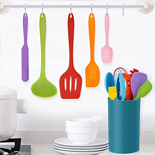  14 Pcs Cooking Utensils Set With Holder, Silicone Kitchen Cookware Utensils Set, Heat Resistant Cooking Gadget Tools Includes Spatula Spoon Turner Whisk Tong, Dishwasher Safe, Colorful