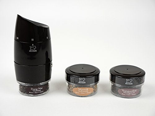 Peugeot Zanzibar U'Select Pepper Mill With 3 Interchangeable Peppers And Tray Set, Black