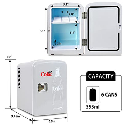  Coca-Cola Diet Coke 4L Cooler/Warmer W/ 12V DC And 110V AC Cords, 6 Can Portable Mini Fridge, Personal Travel Refrigerator For Snacks Lunch Drinks Cosmetics, Desk Home Office Dorm, Gray