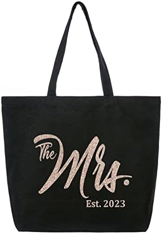  ELEGANTPARK Future The Mrs. EST. 2023 Personalized Bride Tote Wedding Bachelorette Bridal Shower Gifts Large Shoulder Bag Black With Champagne Glitter