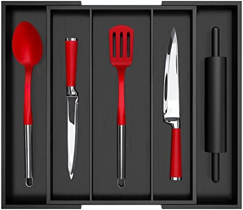  Uxury Bamboo Kitchen Drawer Organizer - Expandable Utensil Organizer For Drawer - Utensil And Silverware Holder And Cutlery Tray (Natural, 19.6"x17")