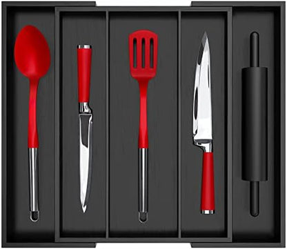  Uxury Bamboo Kitchen Drawer Organizer - Expandable Utensil Organizer For Drawer - Utensil And Silverware Holder And Cutlery Tray (Natural, 19.6"x17")