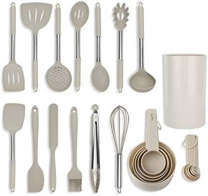  24-Piece Black Stainless Steel & Silicone Cooking Utensil Set, Heat-Resistant Cooking Utensils, Non-Scratching Kitchen Cooking Utensils, Includes A Bonus Recipe E-Book