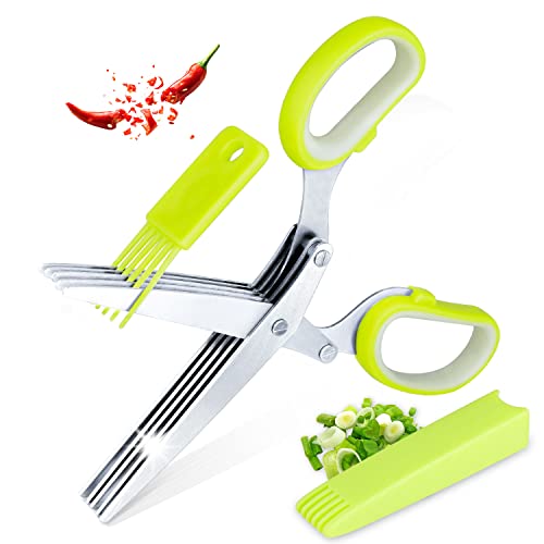 GENERIC Herb Scissors Set, Kitchen Scissors With 5 Blades And Cover, Multipurpose Cutting Kitchen Herb Shears With Safety Cover And Cleaning Comb For Cutting Herbs And Papers