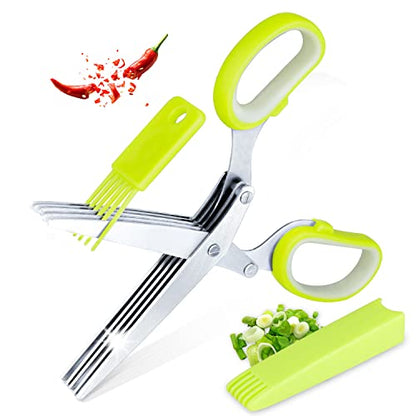 GENERIC Herb Scissors Set, Kitchen Scissors With 5 Blades And Cover, Multipurpose Cutting Kitchen Herb Shears With Safety Cover And Cleaning Comb For Cutting Herbs And Papers