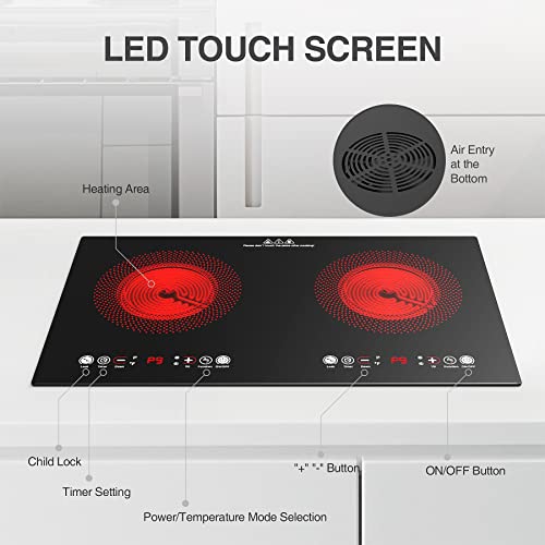  Electric Cooktop, 9 Heating Level, Levels Sensor Touch Control,Child Safety Lock & Timer, 110V Electric Stove