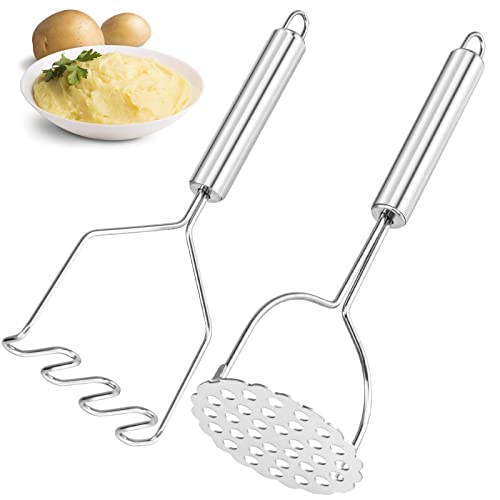  2 Pcs Potato Masher, Heavy Duty Stainless Steel Integrated Masher Kitchen Tool Wire Masher For Potatoes, Avocados, Beans, Or Fruit & Vegetables