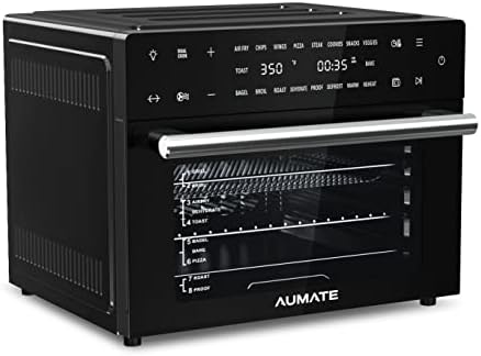  AUMATE Kitchencore Air Fryer Toaster Oven Combo, 19 QT 7 In 1 Large Capacity Convection Oven Countertop, Oilless Air Fryers Oven, Includes Baking Pan, Oven Rack, Fry Basket, Crumb Tray, 1550W, Black