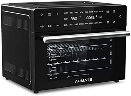  AUMATE Kitchencore Air Fryer Toaster Oven Combo, 19 QT 7 In 1 Large Capacity Convection Oven Countertop, Oilless Air Fryers Oven, Includes Baking Pan, Oven Rack, Fry Basket, Crumb Tray, 1550W, Black