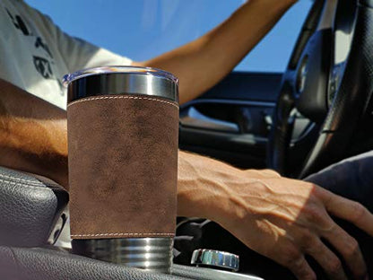  20oz Vacuum Insulated Tumbler Mug, Rooster, Personalized Engraving Included (Faux Leather, Rustic)