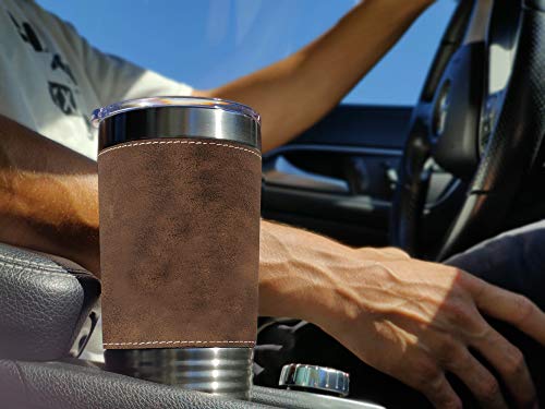  20oz Vacuum Insulated Tumbler Mug, Horse Head 2, Personalized Engraving Included (Faux Leather, Rustic)